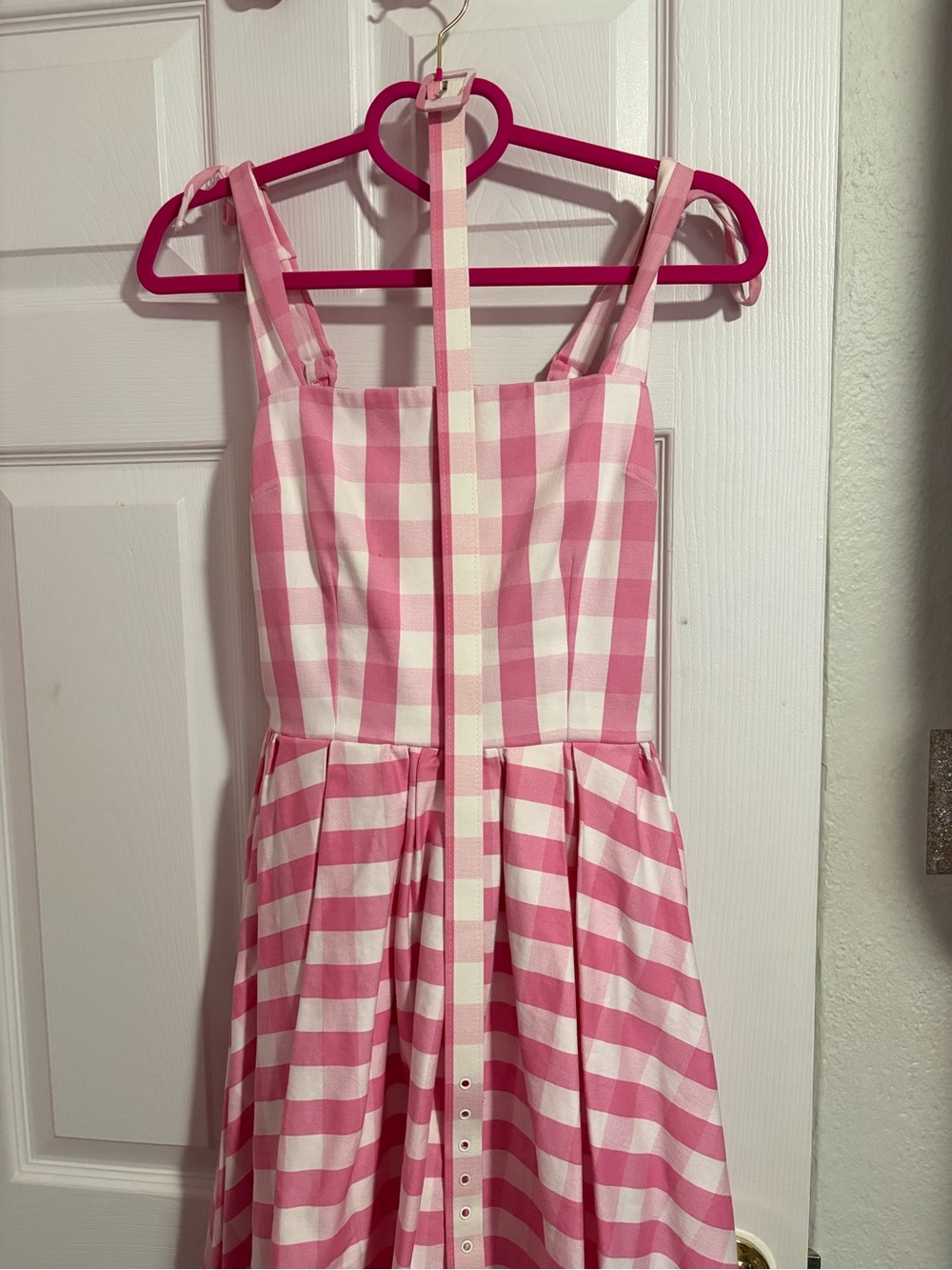 Vixen by Micheline Pitt Pink and White Striped Fit-and-Flare Dress small - Picture 2 of 4